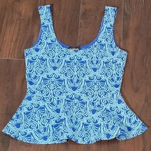 Bebe Vintage Y2K Blue Jaquard Patterned Chic Peplum Top XS
